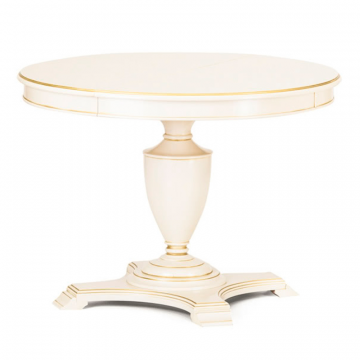 Обеденный стол Капри 1050.Эмаль крем, патина золото. Гладкая столешница.