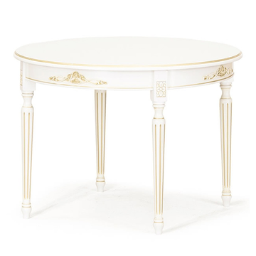 Обеденный стол Линда 2 1050.Эмаль белая, патина золото. Гладкая столешница.