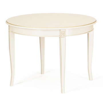 Обеденный стол Линда 5 1050.Эмаль белая, патина шампань. Гладкая столешница.