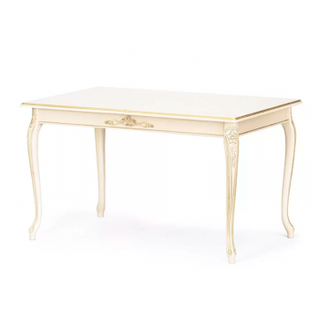 Обеденный стол Сэм 4 1300.Эмаль крем, патина шампань. Гладкая столешница.