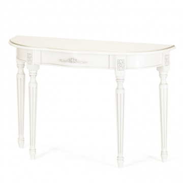 Стол приставка Консоль ОВ 2.Эмаль белая, патина серебро. Гладкая столешница