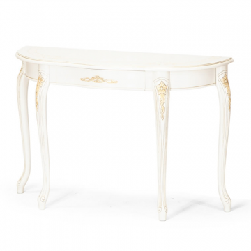 Стол приставка Консоль ОВ 4. Эмаль белая, патина шампань. Гладкая столешница.