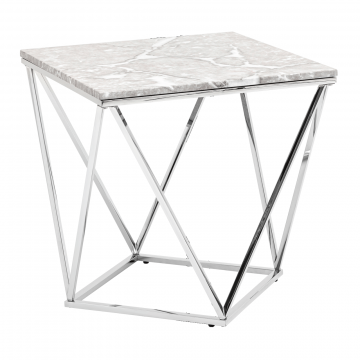 Журнальный столик Авалон 61*61 серый мрамор сталь серебро