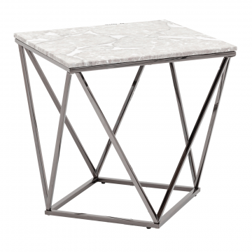 Журнальный столик Авалон 61*61 серый мрамор сталь темный хром