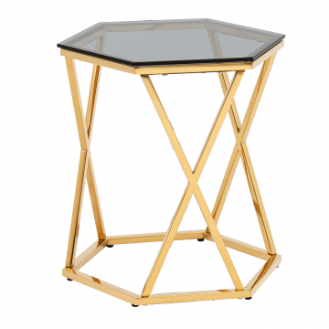Журнальный столик Круз 48*42 стекло smoke сталь золото