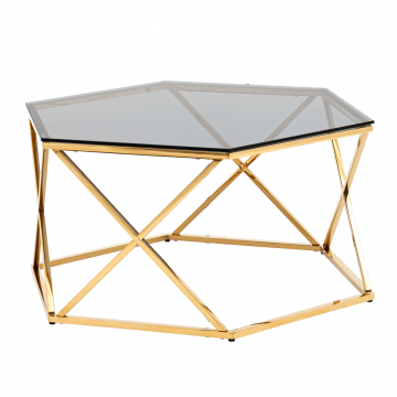 Журнальный столик Круз 93*80 стекло smoke сталь золото