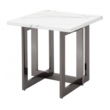 Журнальный столик Нэйтан 61*61 белый мрамор сталь темный хром