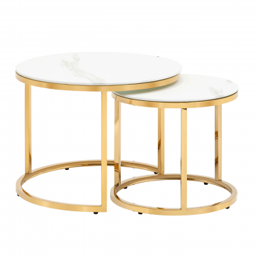 Набор журнальных столиков Селена 60 и 45 см стекло белый мрамор сталь золото