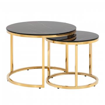 Набор журнальных столиков Селена 60 и 45 см стекло черный мрамор сталь золото