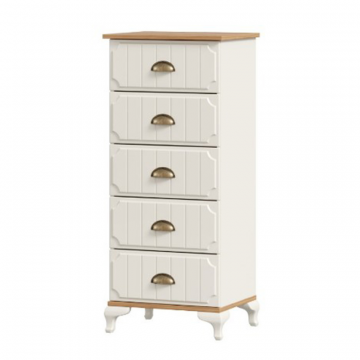 Тумба высокая с 5 ящиками Вилладжио (Алебастр/Дуб золотой)