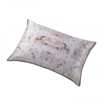 Наволочка 50х70 Мезенская роспись в жемчужно-белом, шелк и сатин