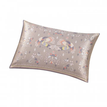 Наволочка 50х70 Мезенская роспись в песочно-бежевом, шелк и сатин