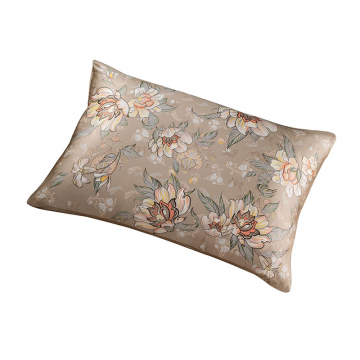 Наволочка 50х70 Лазоревый цветок в песочно-бежевом, шелк и сатин