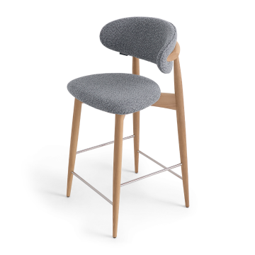 Стул полубарный Lucas светло-серый букле с ножками цвета орех