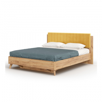 Марта-2 Кровать 1600 (с КО и мягкой накладкой, вертикальная стежка Phuket 1038) (Дуб Золотой/Горчично-желтый)