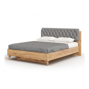 Марта-2 Кровать 1600 (с КО и мягкой накладкой, каретная стежка Capri 24) (Дуб Золотой/Серый)