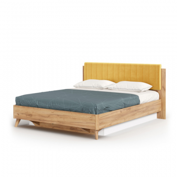 Марта-2 Кровать 1600 (с ПМ и мягкой накладкой, вертикальная стежка Phuket 1038) (Дуб Золотой/Горчично-желтый)