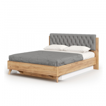 Марта-2 Кровать 1600 (с ПМ и мягкой накладкой, каретная стежка Capri 24) (Дуб Золотой/Серый)