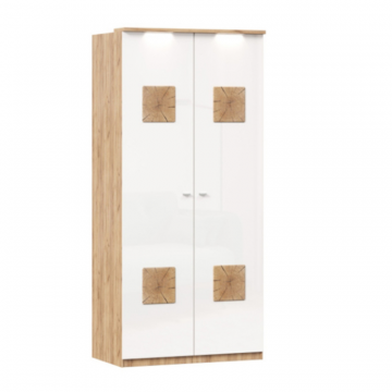 Фиджи Шкаф двухстворчатый с декоративными накладками (Дуб Золотой/Белый)