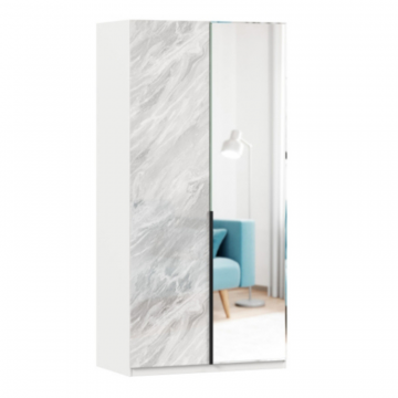 Норд Шкаф двухстворчатый с зеркалом (Белый/Статуарио)