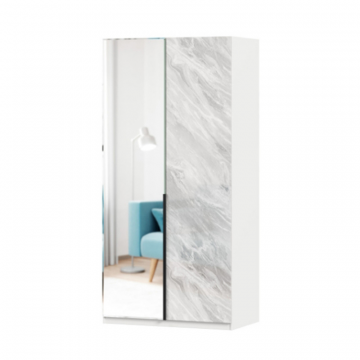 Норд Шкаф двухстворчатый с зеркалом (Белый/Статуарио)