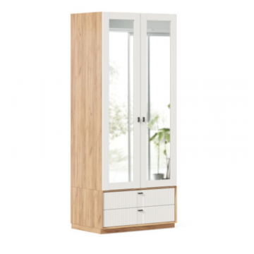 Бари Шкаф двухстворчатый с зеркалом (Дуб Золотой/Белый)