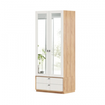 Бари Шкаф двухстворчатый с зеркалом (Дуб Золотой/Белый)