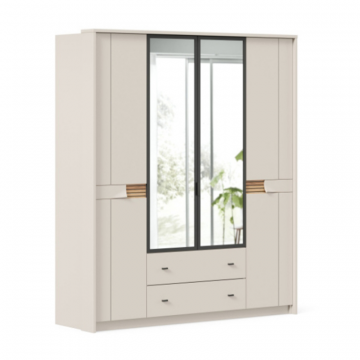 Нильс Шкаф четырехстворчатый с зеркальными дверями (Кашемир/Дуб Тортуга)