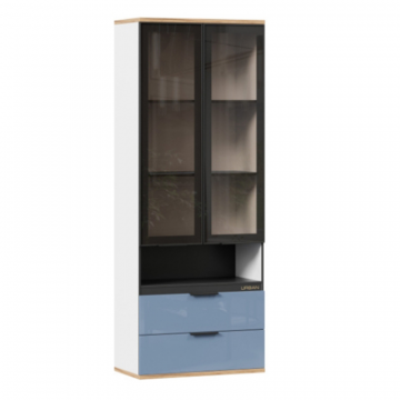 Урбан Шкаф комбинированный со стеклодверьми (Белый/Капри Синий)