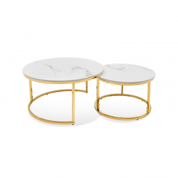 Набор из 2-х столов журнальных Nocturne, белая керамика/золото