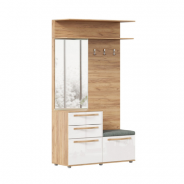 Марта-2 Вешалка комбинированная с зеркалом (Дуб золотой/Белый глянец)