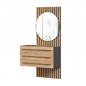 Неаполь Тумба с зеркалом правая (Черный/Дуб Золотой)