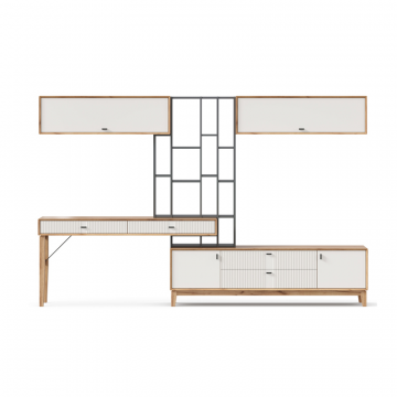 Бари Тумба ТВ комбинированная (Дуб Золотой/Оникс серый/Белый)