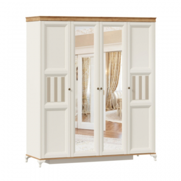 Вилладжио Шкаф четырехстворчатый с 2 зеркалами (Алебастр/Дуб Золотой)