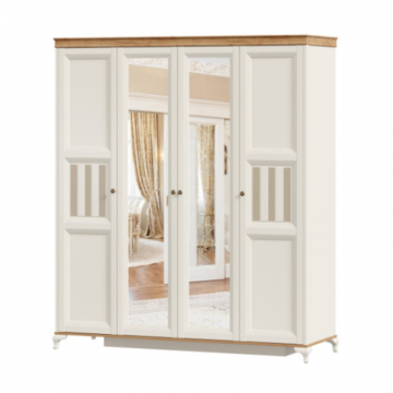 Вилладжио Шкаф четырехстворчатый с 2 зеркалами (Алебастр/Дуб Золотой)