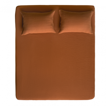 Натяжная простыня из муслина, цвет терракотовый - 160х200х25 см
