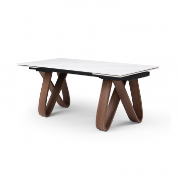 Стол раскладной Lido 200-300, белая керамика/орех