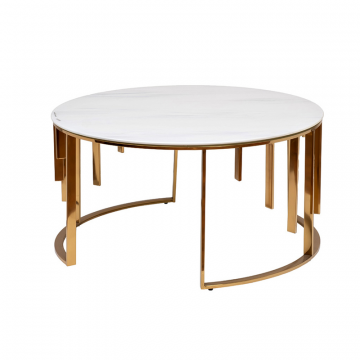 GY-10006 Стол журнальный мрам.стекло/золото d90*43см