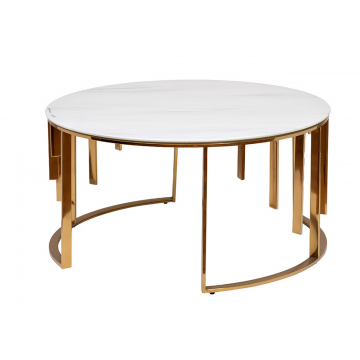GY-10006 Стол журнальный мрам.стекло/золото d90*43см