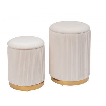 Комплект -  Банкетка велюр светло-бежевый/золото (2 в 1) d35,5*49см/d30,5*39см