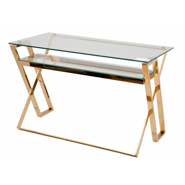 910 Стол письменный стекло прозр/золото 120*60*78см