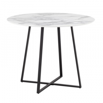 Стол обеденный Дакота 100*100 белый мрамор ножки черные
