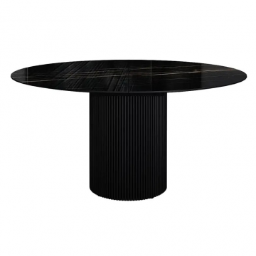 Стол раскладной круглый Nolan 120+40, керамика глянцевая, черная
