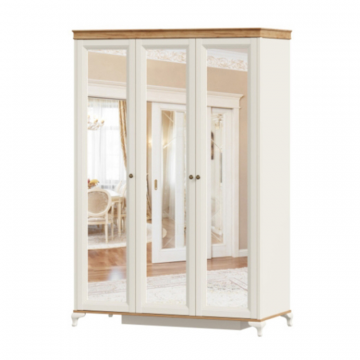 Вилладжио Шкаф трехстворчатый с зеркалами (Алебастр/Дуб Золотой)