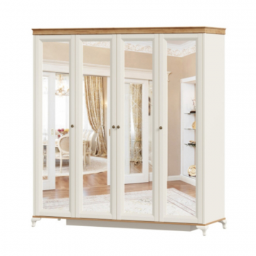 Вилладжио Шкаф четырехстворчатый с 4 зеркалами (Алебастр/Дуб Золотой)