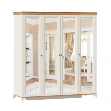 Вилладжио Шкаф четырехстворчатый с 4 зеркалами (Алебастр/Дуб Золотой)