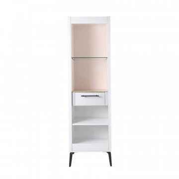 Шкаф витрина цвет корпуса белоснежный soft touch, цвет топа желтый песок, (Габариты: 515 х 430 х 1800 mm)