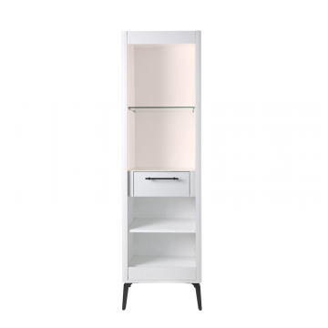 Шкаф витрина цвет корпуса белоснежный soft touch, цвет топа белый мрамор, (Габариты: 515 х 430 х 1800 mm)