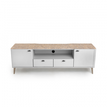 Тумба TV №1 цвет корпуса светло-серый soft touch, цвет топа желтый песок, (Габариты: 1800 x 430 x 610 mm)