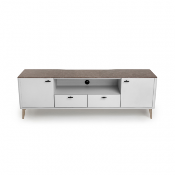 Тумба TV №1 цвет корпуса светло-серый soft touch, цвет топа коричневый песок, (Габариты: 1800 x 430 x 610 mm)